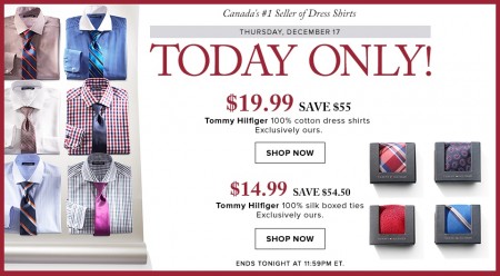 Hudson's Bay Today Only - $19.99 for Tommy Hilfiger Dress Shirts - Save 73 Off (Dec 17)