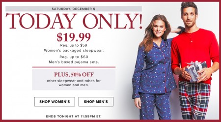 Hudson's Bay Today Only - $19.99 for Women's Packaged Sleepwear or Men's Pajama Sets - Up to 60 Off (Dec 5)