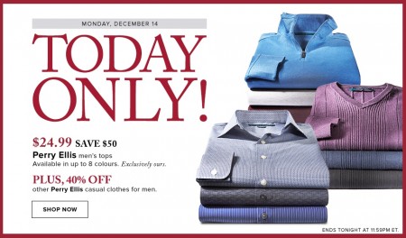 Hudson's Bay Today Only - $24.99 for Perry Ellis Men's Tops -Save 67 Off (Dec 14)