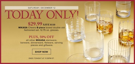 Hudson's Bay Today Only - $29.99 for Mikasa Cheers 8-Piece Glass Set - Save 79 Off (Dec 12)