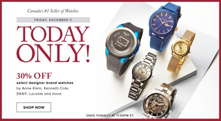 Hudson's Bay Today Only - 30 Off Designer Brand Watches (Dec 11)