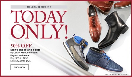 Hudson's Bay Today Only - 50 Off Men's Shoes and Boots (Dec 7)