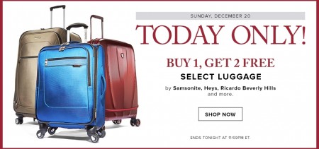 Hudson's Bay Today Only - Buy 1, Get 2 FREE Select Luggage (Dec 20)