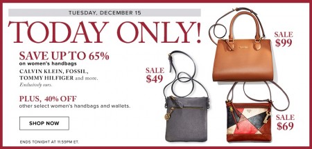 Hudson's Bay Today Only - Save up to 65 Off Women's Handbags (Dec 15)