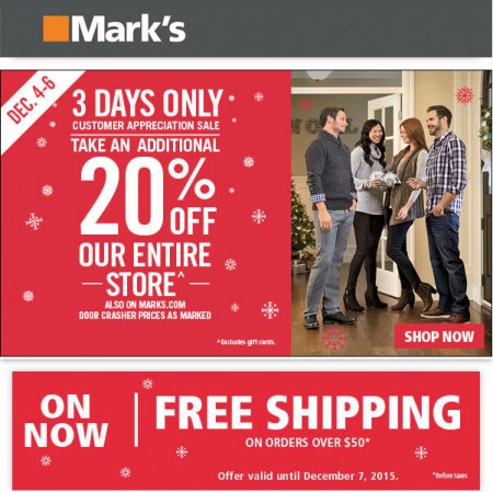 Mark's Customer Appreciation Sale - 20 Off Entire Store (Dec 4-6)