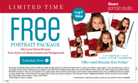 Sears Portrait Studio FREE Portrait Package Coupon - $115 Value (Until Jan 31)