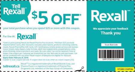 Rexall $5 Off Coupon When you Spend $25 (Until Feb 8)