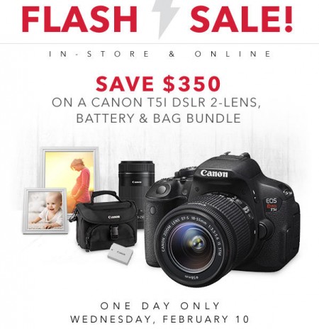 Best Buy Flash Sale - Save $350 on a Canon T5I DSLR 2-Lens, Battery & Bag Bundle (Feb 10)