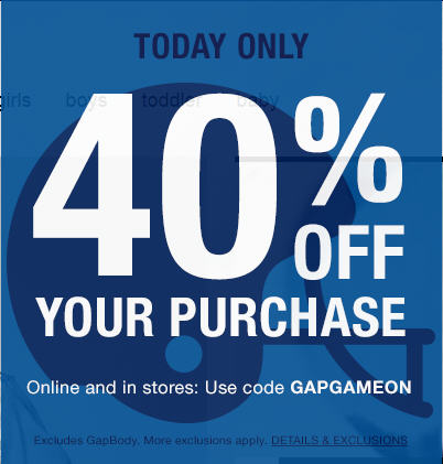 GAP 40 Off Your Purchase Promo Code (Feb 7-8)