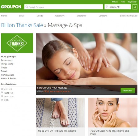 GROUPON Billion Thanks Sale - Up to 80 Off Select Massage & Spa Deals (Feb 29)