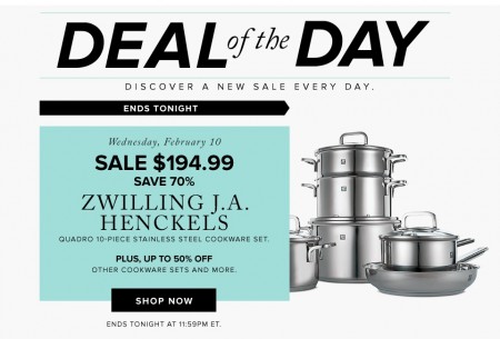 Hudson's Bay Deal of the Day - $194.99 for Zwilling JA Henckels 10-Piece Cookware Set - Save 70 Off (Feb 10)