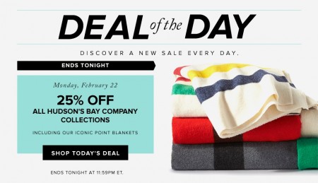 Hudson's Bay Deal of the Day - 25 Off All Hudson's Bay Company Collection (Feb 22)