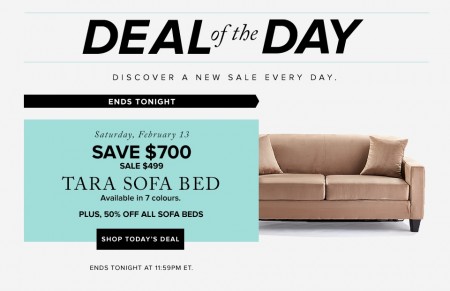 Hudson's Bay Deal of the Day - $499 for Tara Sofa Bed - Save $700 Off (Feb 13)