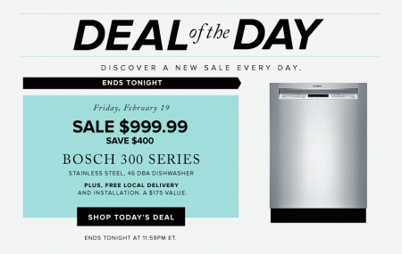 Hudson's Bay Deal of the Day - $999 for Bosch 300 Series Stainless Steel Dishwasher - Save $400 (Feb 19)