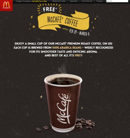 McDonalds FREE McCafe Coffee (Feb 29 - Mar 6)