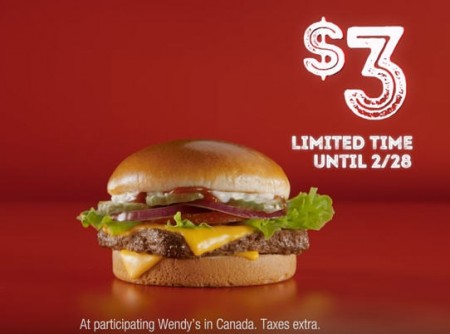 Wendy's $3 for Dave’s Single Cheeseburger (Until Feb 28)