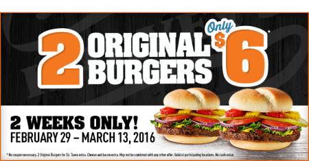 Harvey's 2 Original Burgers for only $6 (Until Mar 13)