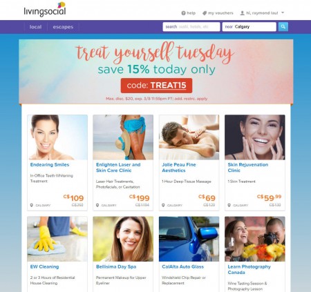 LivingSocial Treat Yourself Tuesday - Extra 15 Off Promo Code (Mar 8)