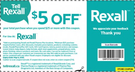 Rexall $5 Off Coupon When you Spend $25 (Until May 9)