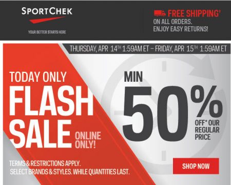 Sport Chek Flash Sale - Minimum 50 Off + Free Shipping (Apr 14)