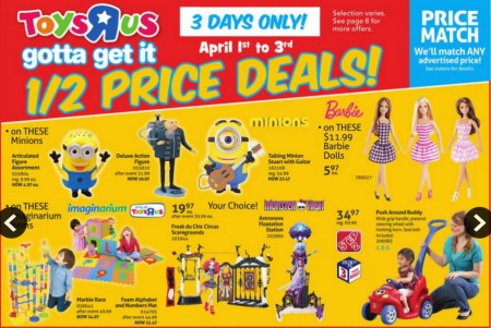 Toys R Us Half Price Deals (Apr 1-3)