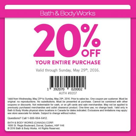 Bath & Body Works 20 Off Your Entire Purchase Coupon (Until May 29)