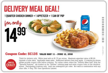Swiss Chalet $14.99 for Delivery Meal Deal Coupon (May 11 - June 12)