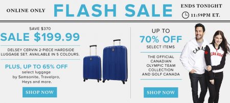 Hudson's Bay Flash Sale - Up to 65 Off Luggage, Up to 70 Off Canadian Olympic Team Apparel (June 28)