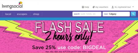 LivingSocial 2-Hour Flash Sale - Extra 25 Off Promo Code (June 7)