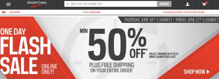 Sport Chek Flash Sale - Minimum 50 Off + Free Shipping (June 16)