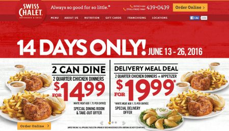 Swiss Chalet 2 Can Dine for $14.99 (June 13-26)