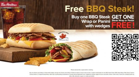 Tim Hortons Free BBQ Steak Buy One Get One Free Coupon (Until July 31)