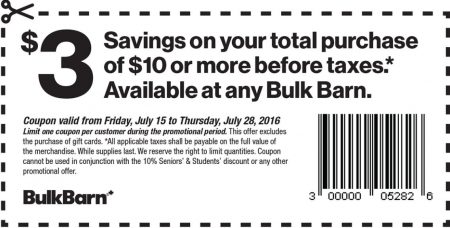 Bulk Barn $3 Off Your $10 Purchase Coupon (July 15-28)