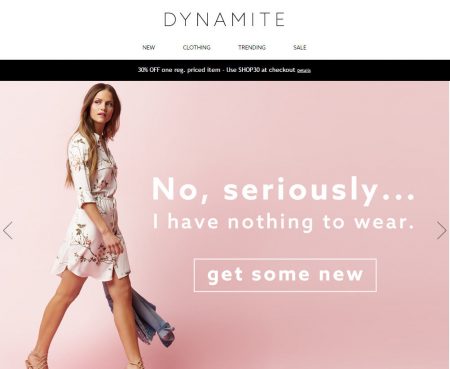 Dynamite Clothing 30 Off One Regular Priced Item Promo Code (July 23-24)