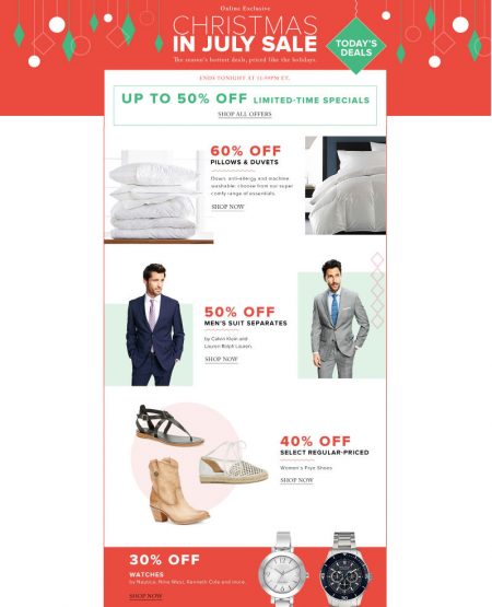 Hudson's Bay Today Only - 60 Off Pillows & Duvets, 50 Off Men's Suits, 30 Off Watches (July 13)