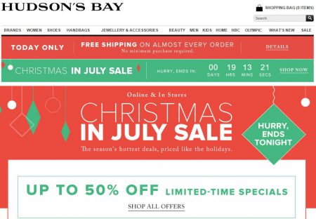 Hudson's Bay Today Only - Free Shipping on Almost Every Order (July 17)