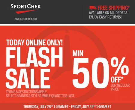 Sport Chek Flash Sale - Minimum 50 Off + Free Shipping All Orders (July 28)