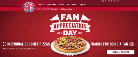 Boston Pizza Fan Appreciation Day $5 Individual Gourmet Pizzas (Aug 8)