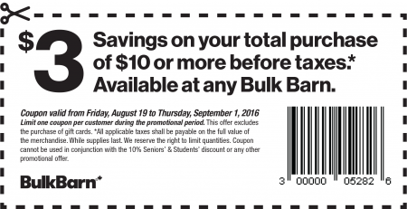 Bulk Barn $3 Off Your $10 Purchase Coupon (Aug 19 - Sept 1)