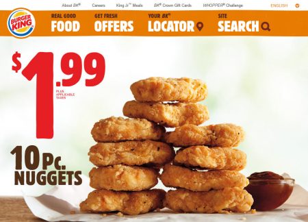 Burger King $1.99 for 10 Piece Chicken Nuggets1