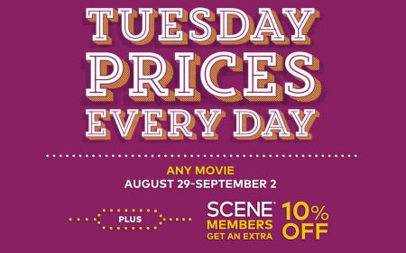 Cineplex Tuesday Prices Everyday This Week (Aug 29 - Sept 2)