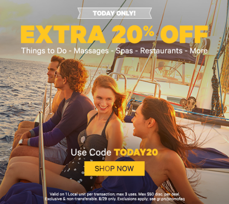 GROUPON Today Only - Extra 20 Off Local Deals Promo Code (Aug 29)