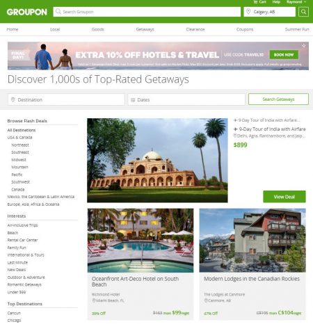 Groupon.com Extra 10 Off Getaways Travel Deals Promo Code (Aug 26-28)