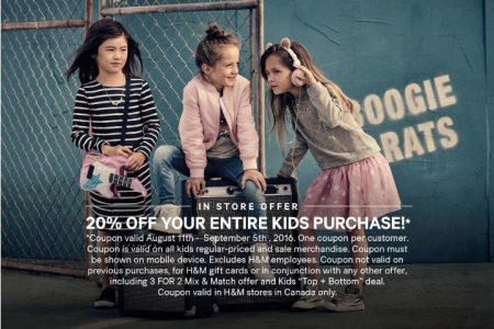 H&M Back to School - 20 Off Entire Kids Purchase Coupon (Aug 11 - Sept 5)