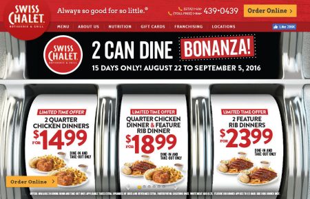 Swiss Chalet 2 Can Dine Bonanza (Aug 22 - Sept 5)