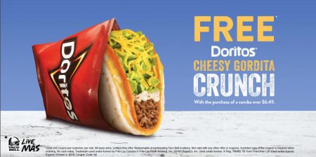 Taco Bell Free Doritos Cheesy Gordita Crunch Coupon (Until Oct 2)
