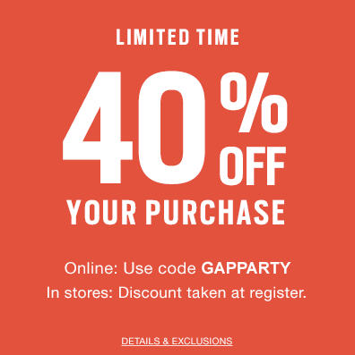 GAP Labour Day Sale - 40 Off Your Purchase Promo Code (Sept 3-5)