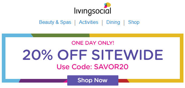 LivingSocial.com: Today Only – Extra 20% Off Sitewide Promo Code (Aug 1)