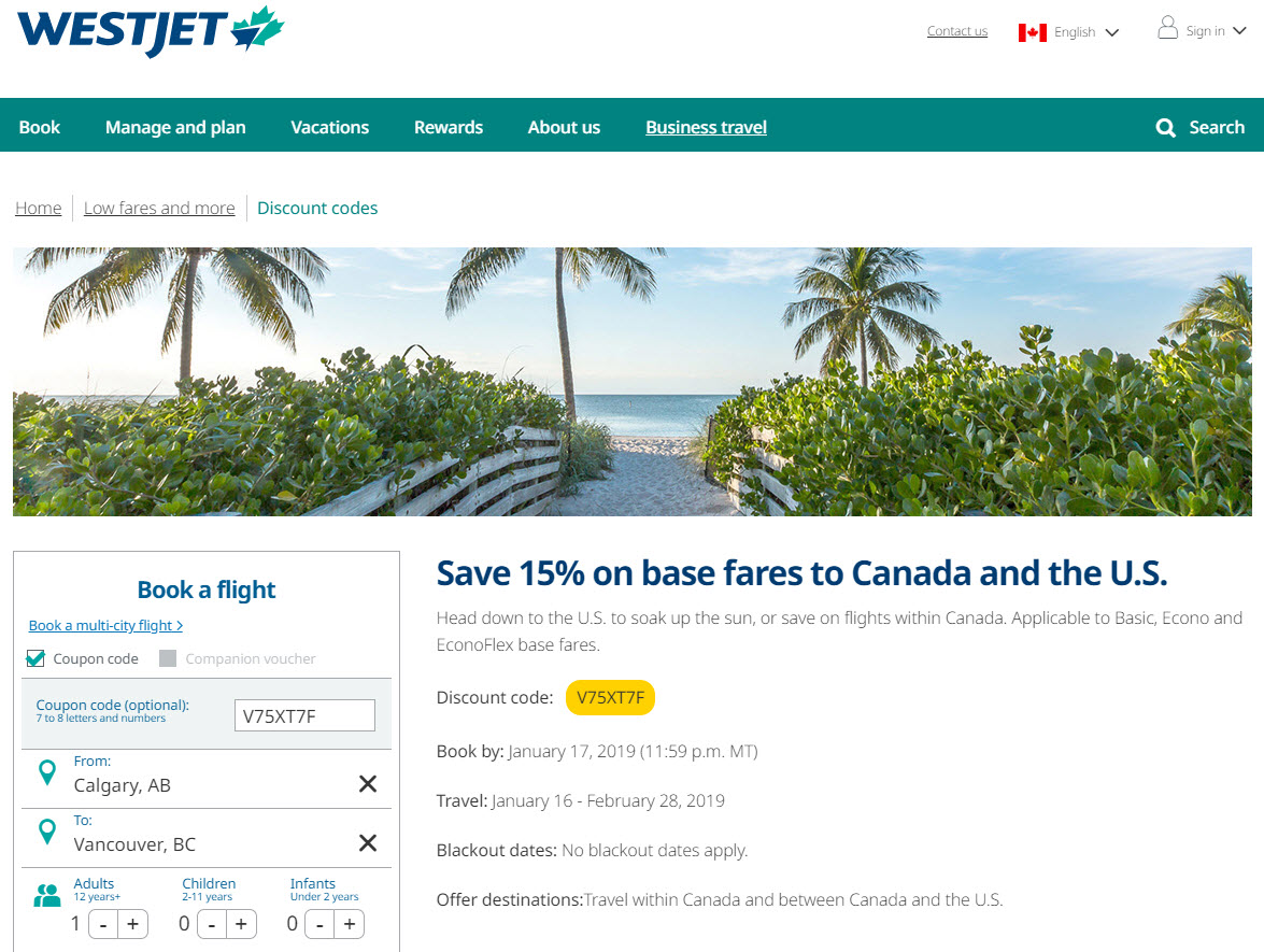 WestJet 15 Off Discount Code (Book by Jan 17) Canada Deals Blog